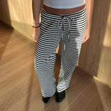 Bomve Fashion Women Loose Pants Stripe Drawstring Elastic Waist Trousers Spring Summer Casual Sweatpants Bottoms Y2K Clothes