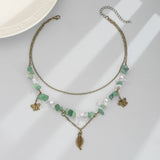 Bomve Goth Creative Green Stone Chain Necklace Women 2024 Trendy Boho Leaf Pendant Choker Aesthetic Y2K Jewelry Accessories