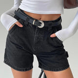 Bomve-y2k Aesthetic Women Classic Jean Shorts High Waisted Denim Pockets Shorts Fashion Summer Wide Leg Pants Stright Jeans Shorts