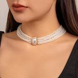 Bomve Elegant Gorgeous Imitation Pearl Chain Necklace for Women 2024 Trend Goth Multilayer Rhinestone Choker Wed Y2K Jewelry