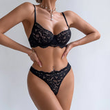 Bomve- Sheer Lace Bra Set Women 2-Piece Bra + Panty Underwear Set Everyday Intimates