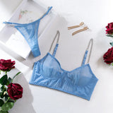 Bomve- Chain Strap Sheer Bra + Panty Underwear Set Women 2-Piece Sexy Erotic Set Transparent Intimates