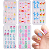 Bomve-Black Friday-5*24Pcs=120Pcs Christmas Children Cartoon Nail Tips Colorful Cute Girl Fake Nail Set With Jelly Glue Adhesive Children False Nai