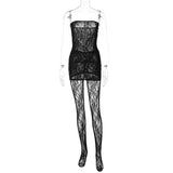 Bomve- Lace Sleeveless Tube Mini Dresses See Through Foot Legging Plus Size Women'S Sets 2024 Y2K Casual Elegant Party Clothing