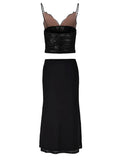 Bomve-Women Summer Two Piece Outfit Skirt Sets Lace Trim Spaghetti Strap Tanks Tops+Low Waist Skirts Aesthetic 2000s Gothic Outfits