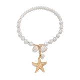 Bomve Boho Punk Big Starfish Conch Pendant Necklace for Women Wed Bride Creative Imitation Pearl Chain Jewelry Accessories