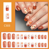 Bomve-Helloween sminken 24Pcs Orange Pumpkin Press on Nails Set Glossy Short Ghost with Flower Cute Halloween Fake Nails for Women&girls Halloween Wear