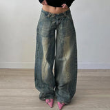 Bomve Casual Korean Stylish Baggy Jeans for Women High Street Harajuku Loose Denim Pants Vintage Grunge Wide Leg Trousers