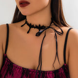 90CM Long Rope Chains With Black Demon Wing Choker Necklace for Women Goth Adjustable Bowknot Link Y2K Halloween Party Jewelry