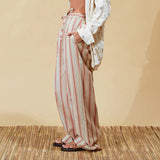 Bomve-Women Vintage y2k Clothes Aesthetic Wide Leg Pants Casual Striped Drawstring Elastic High Waist Loose Trousers Pants Streetwear