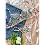 Bomve- floral Lingerie Set Women 2-Piece Sheer Embridery Lace Bra + Thong Underwear Set Sexy Intimates