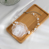 Bomve Elegant White Big Rose Flower Clavicle Chain Necklace for Women Wed Imitation-Pearl Rope Choker Aesthetic Neck Jewelry