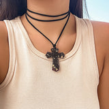 145CM Adjustable Long Rope Chain With Large Cross Jesus Pendant Necklace Vintage Gothic Bowknot Choker Halloween Party Jewelry