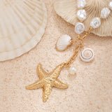 Bomve Boho Punk Big Starfish Conch Pendant Necklace for Women Wed Bride Creative Imitation Pearl Chain Jewelry Accessories