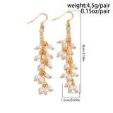 Bomve Kpop Elegant Imitation Pearl Tassel Drop Earrings for Women Wed Bridal Sweet Hanging Piercing Earrings Jewelry Gifts