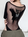 Bomve-Y2K Bodysuit Women Sexy Coquette Long Sleeve T-Shirts Ladies One Piece Top Female Lace Hot Grunge Mesh Camisetas Ropa Mujer