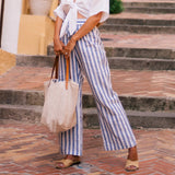 Bomve Women Y2k Drawstring Lounge Pants Casual Striped Wide Leg Pants Plaid Loose Elastic Waist Pants Summer Pajamas Pants