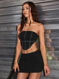 Bomve Fashion Women Sexy 2 Piece Skirt Sets Y2K Off Shoulder Tube Tops Slim Fit Crop Camis Mini Skirts Night Party Outfit Set