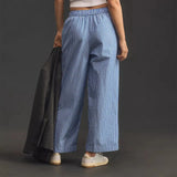 Bomve-Women Summer y2k Aesthetic Striped Casual Pants Elastic Waist Loose Pockets Cargo Trousers Harajuku Wide Leg Baggy Sweatpants