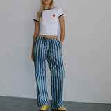 Bomve Women's Long Drawstring Pants Casual Elastic Waist Wide Leg Plaid Trousers with Pockets for Summer Y2K Spring Fall