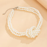 Multilayer White Imitation Pearl Chain Necklace Women Korean Fashion Knotted Link Choker Aesthetic Y2K Jewelry Wed Accessories