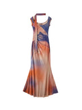 Bomve-Sleeveless Backless Maxi Dress Women 2024 Summer Bodycon Elegant Sexy Tie Dye Outfits Ladies Birthday Party Club Dresses