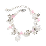 Kpop Sweet Irregular Imitation Pearl Heart Star Pendant Bracelets Women Korean Fashion Adjustable Chain Bangles Couple Jewelry