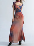 Bomve-Sleeveless Backless Maxi Dress Women 2024 Summer Bodycon Elegant Sexy Tie Dye Outfits Ladies Birthday Party Club Dresses