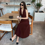 TRAUXY Summer New Pleated Skirt Suit For Women Slim Sleeveless Short Vest Top Solid Long Skirt High Waist Fashion Two Pieces Set