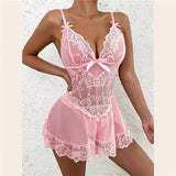 Bomve-Erotic Lingerie Women Lace Hollow Bra Set Erotic Costumes Teddy Baby Doll Dress Deep V Open Bra Porn  Dress Underwear