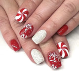 Bomve-Black Friday-New Christmas Nail Art Press-On Nails Set Short Squre Nail with Holiday Elements Removable Santa&Snowflake Pattern Manicure Kit