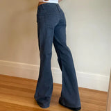 Bomve Slim Low Rise Flare Jeans Dark Blue Vintage Y2K Street Boot Cut Trousers Autumn Ladies Denim Pants 90s Outfits