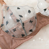 Bomve- Poker Geometric Embroidery Lingerie Set Women Contrast Vintage Bra + Brief Underwear Set Sexy Intimates