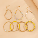 7Pcs/Set Kpop Sunflower Flat Snake Chain Bracelets for Women Trendy CCB Beads Charm Bangles Couple Friends Jewelry Accessories