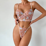 Bomve- Floral Embroidery Lingerie Set Women Boho Intimates Sensual Sexy 2-Piece Bra + Panty Underwear Set