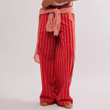 Bomve-Striped Loungewear Pants Womens 2000s Aesthetic Wide Leg Pants y2k Drawstring High Waist Casual Checkered Palazzo Pants Trousers