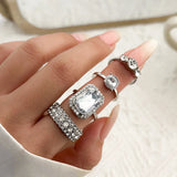 Bomve Luxury Retro Bling Rhinestone Square Ring for Women Pave Setting CZ Wedding Aesthetic Jewelry Engagement Accessories