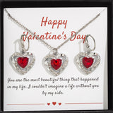 Goth Love Heart Pendant Choker Necklace Drop Earrings for Women Elegant Stainless Steel Chain Wed Jewelry Set With Gifts Box New