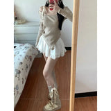 Bomve-Set female 2024 Harajuku sense strapless asymmetric one-shoulder knitted bottoming shirt top half-body skirt spring new