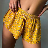 Bomve-Y2k Aesthetic Plaid/Floral Shorts for Women Summer Casual Elastic Waist Loungewear Bottom Baggy Pajama Shorts Boxers Sleepwear