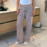 Bomve Fashion Women Loose Pants Stripe Drawstring Elastic Waist Trousers Spring Summer Casual Sweatpants Bottoms Y2K Clothes