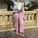 Bomve-Women Y2K Aesthetic Gingham Print Pants Elastic Waist Dreawstring Wide Leg Trousers Checkered Casual Long Pants with Pockets