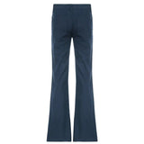 Bomve Slim Low Rise Flare Jeans Dark Blue Vintage Y2K Street Boot Cut Trousers Autumn Ladies Denim Pants 90s Outfits