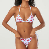 Bomve Women Two Piece String Bikini Set Floral Leopard Print Halter Side Tie Triangle Thong Swimsuits Bathing Suit