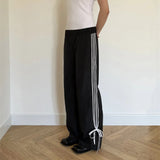 Bomve 90s Vintage Women's Spring Summer Sports Pants Black Elastic Waist Side Striped Jogger Pants Streetwear