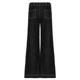 Bomve Fashion Design Belt Wide Leg Jeans Punk Grunge Low Waist Denim Trousers Streetwear Hip Hop Gothic Baggy Pants Y2K