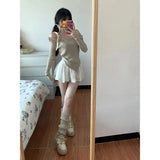 Bomve-Set female 2024 Harajuku sense strapless asymmetric one-shoulder knitted bottoming shirt top half-body skirt spring new