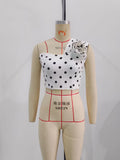 BOMVE Fashion Polka Dot Women Crop Top 2024 Summer Chic Tube Corset Top Female Casual with Flowers Backless Sexy Corset Top