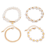 4Pcs/Set Korean Fashion Sweet Sunflower Pendant Bracelets for Women 2024 Trending Kpop Small Flower Chain Bangles Couple Jewelry