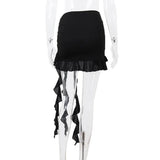 Bomve Sexy Black Ruffles Hollow Out Skirt Y2K Metal Butterfly High-waist Split Hip Skirt Summer Slim Night Club Mini Dresses